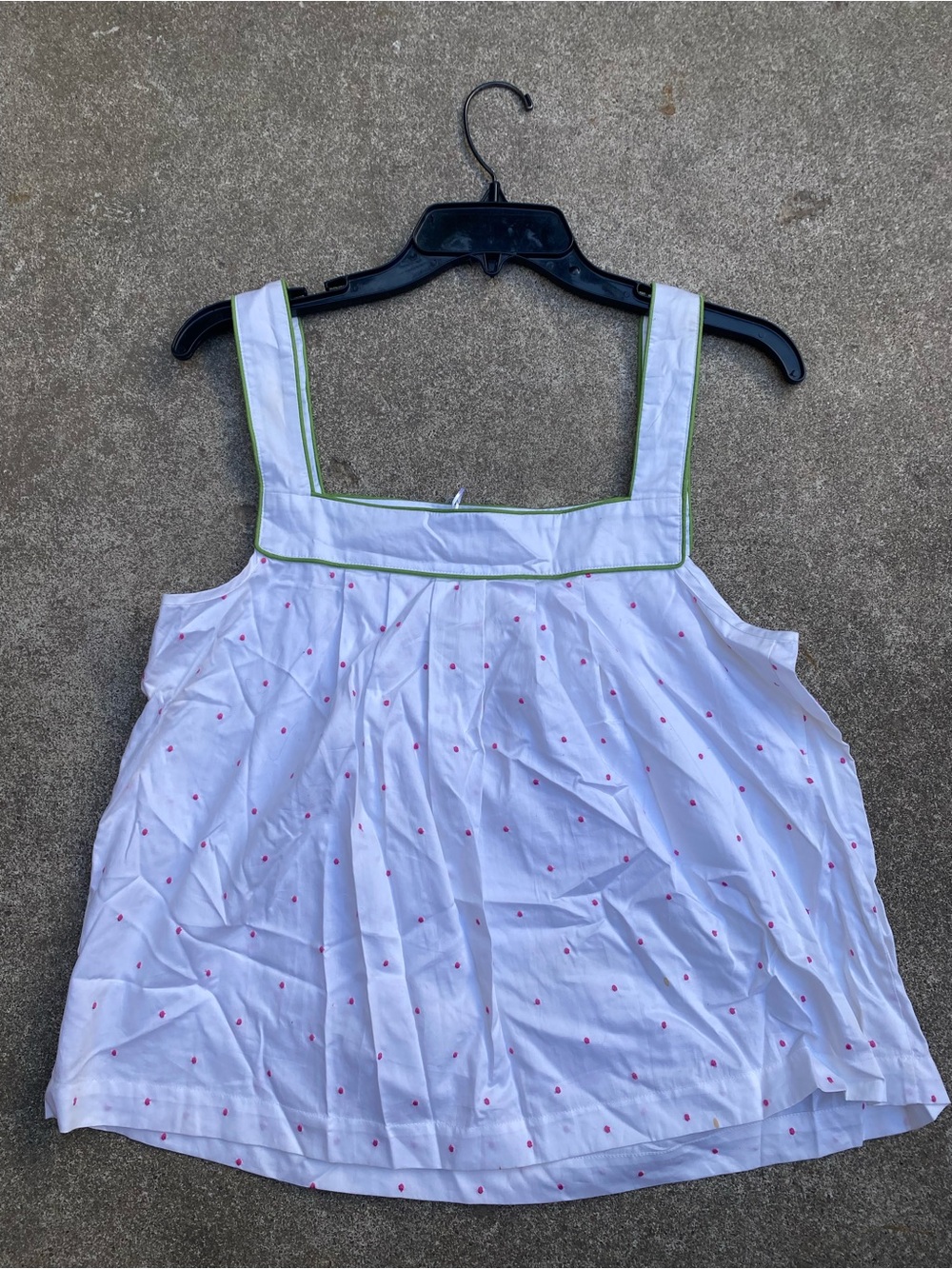 NWT Kate Spade White Cotton Babydoll Camisole Top Pink Polka Dot Green Trim M